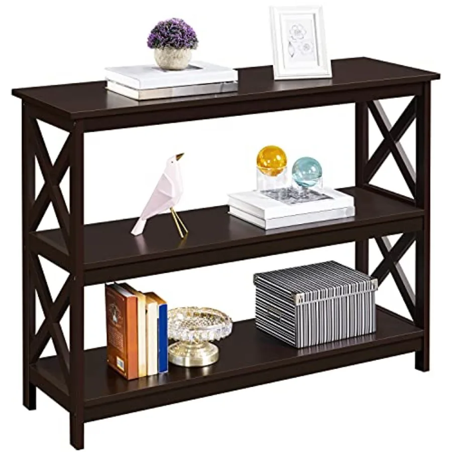 

Console Table with 3 Storage Shelves, 3-Tier Entryway Table, Sofa Side Narrow Long Bookshelf for Hallway Living Room, Accent Fu