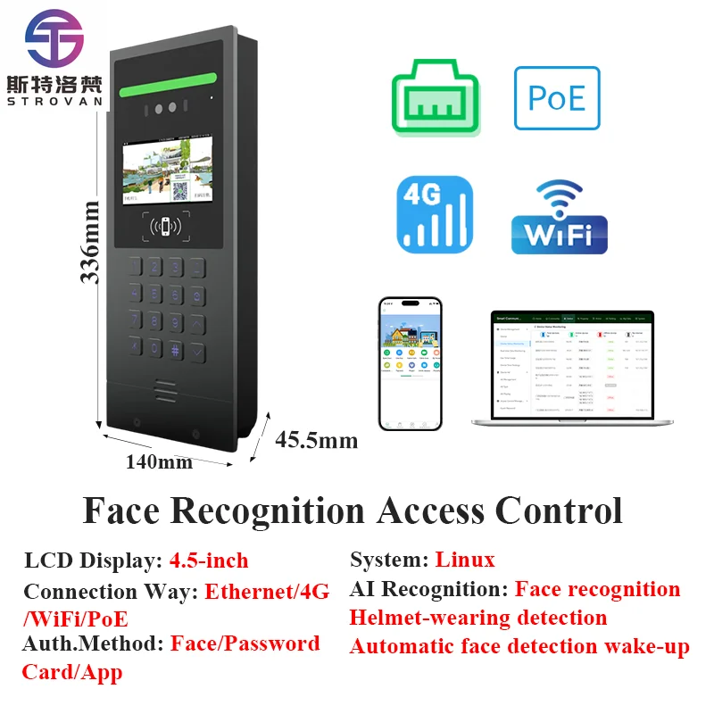 4.5-inch Video Door Phone Color Screen Visual Intercom Doorway Device Access Control System Embedded Installation
