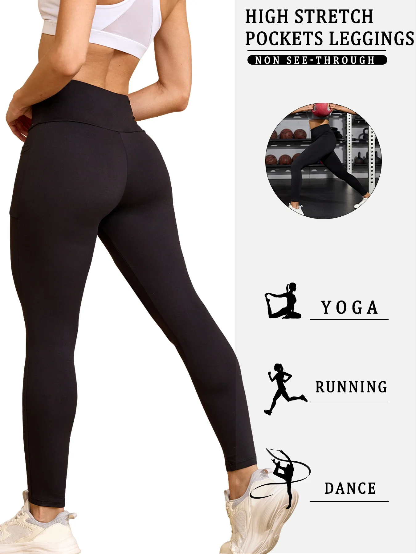 Super Soft Sports Leggings With Pockets For Women High Waisted Workout Yoga Running Push Up Gym Fitness Tight Pants Women's