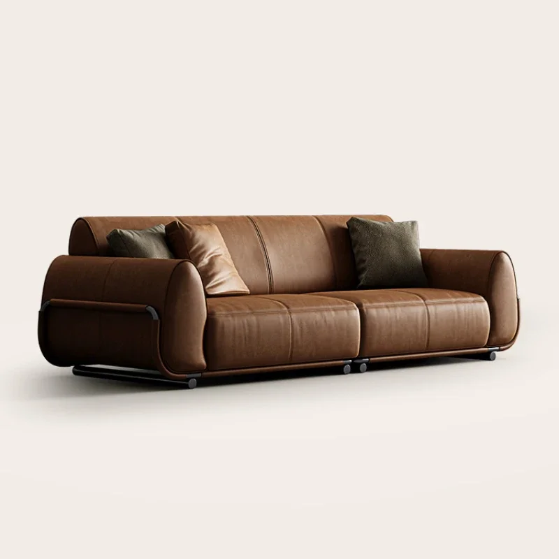 

Italian Full Leather Sofa Villa Whole House with New Sofa Straight Row Sofa