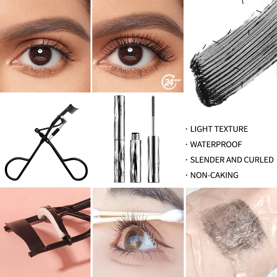 Silver mascara and eyelash curler.Lash Lengthening Curling Mascara Non-smudg Natural Long Lasting Eye Makeup Cosmetics