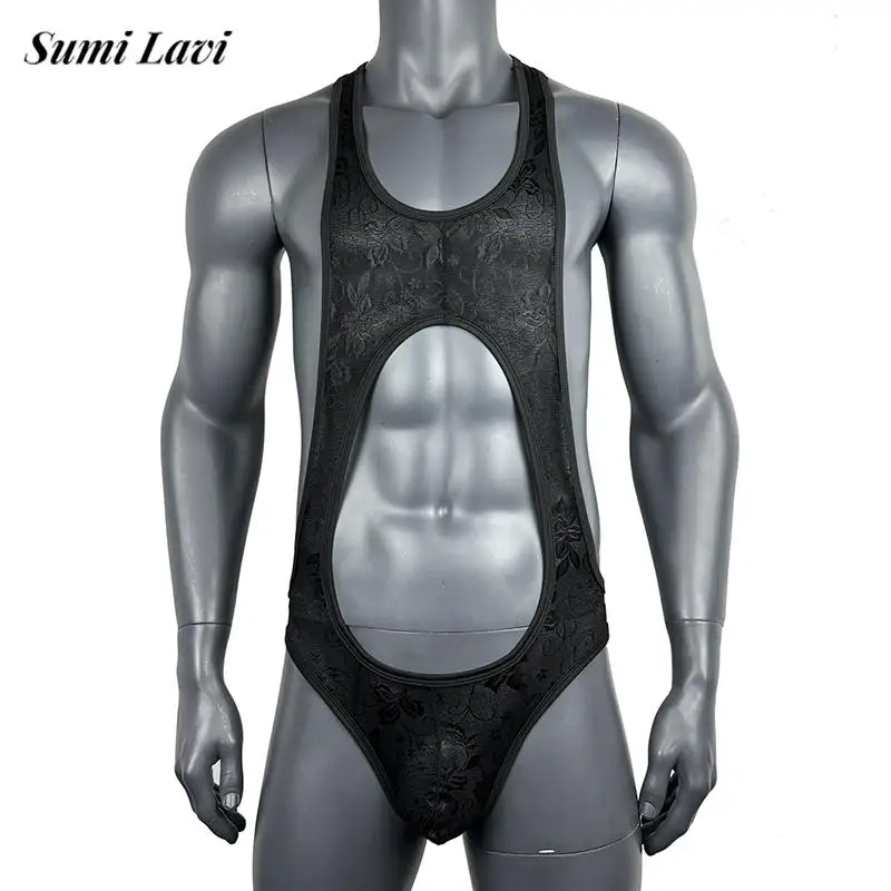 

Боди без рукавов с открытыми бретелями, мужские прозрачные сетчатые кружевные комбинезоны, летние пижамы, мужские комбинезоны