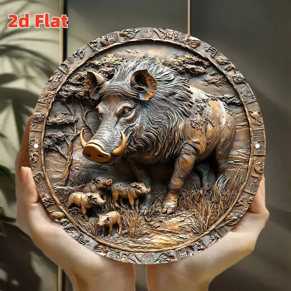 "فن حائط على شكل قرص نحت الخنزير ثنائي الأبعاد - ديكور داخلي/خارجي |   مثالية لغرف الطعام والحانات والغرف |   هدية ديكور العشاق"