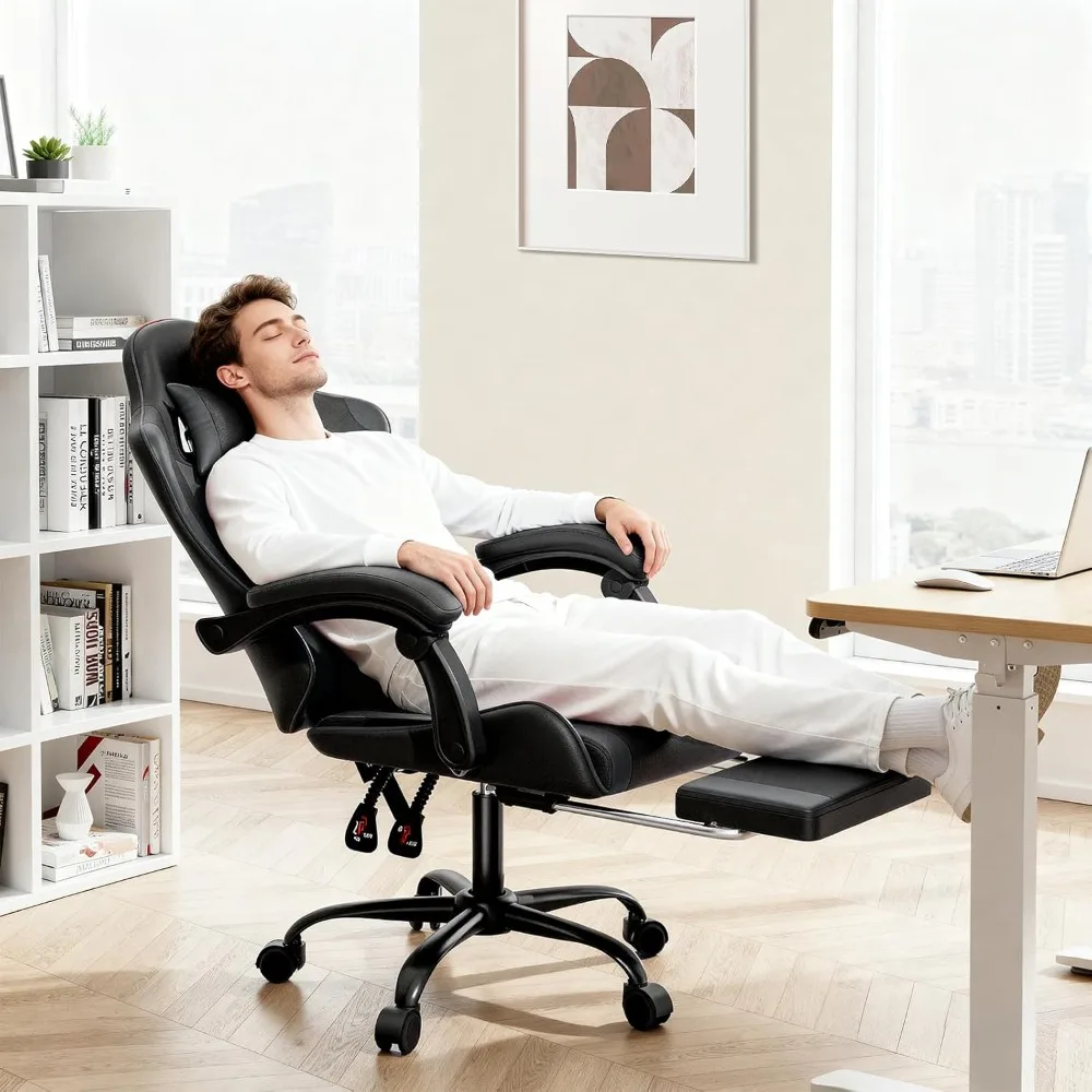 Sedia da gioco con poggiapiedi Sedia per videogiochi con schienale alto con poggiatesta e supporto lombare Girevole in pelle regolabile in altezza