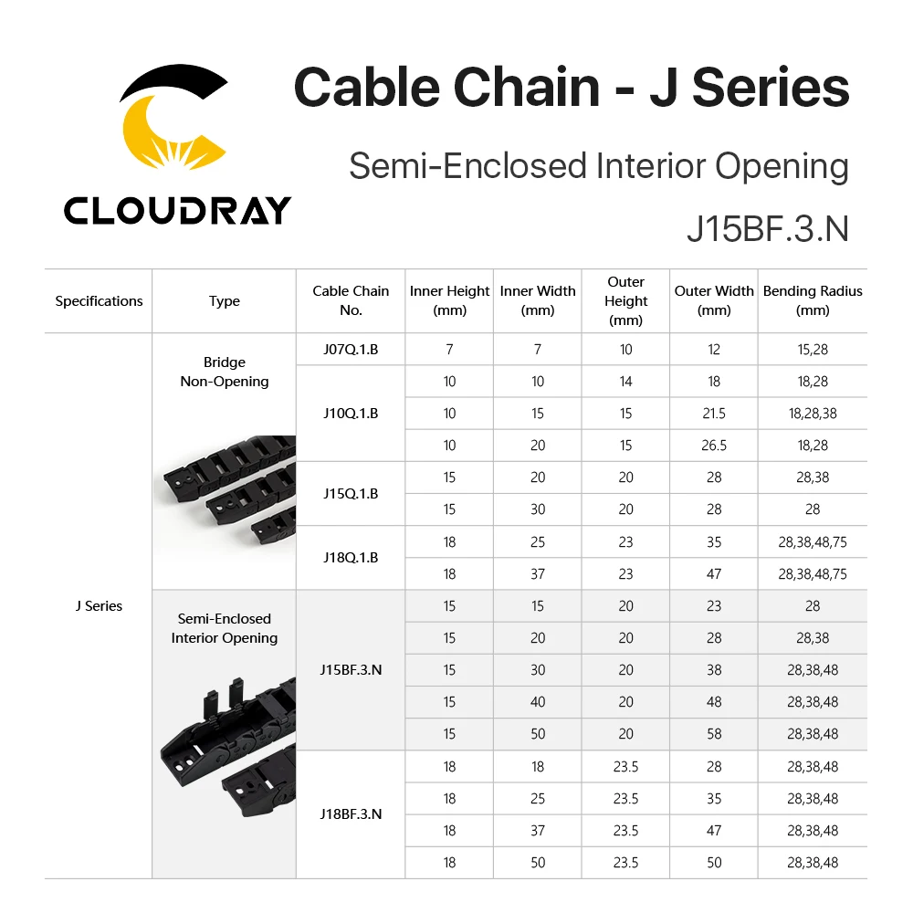 Cloudray Cable Chain Semi-Enclosed Interior Opening 15x15 15x20 15x30 Drag Plastic Towline Transmission Machine Accessories