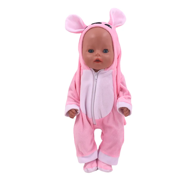 Zomer set met korte mouwen en dierenpatroon jumpsuit pyjama voor 43 cm babypop en 18 inch Amerikaanse popaccessoires, onze generatie cadeau
