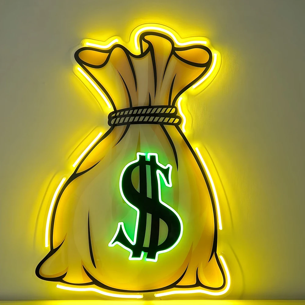 Money Bag Neon Signs Light Up for Office Room Man Cave Decor LED Neon Lights Home Bedroom Party Bar Shop Decoration Sign Lamp