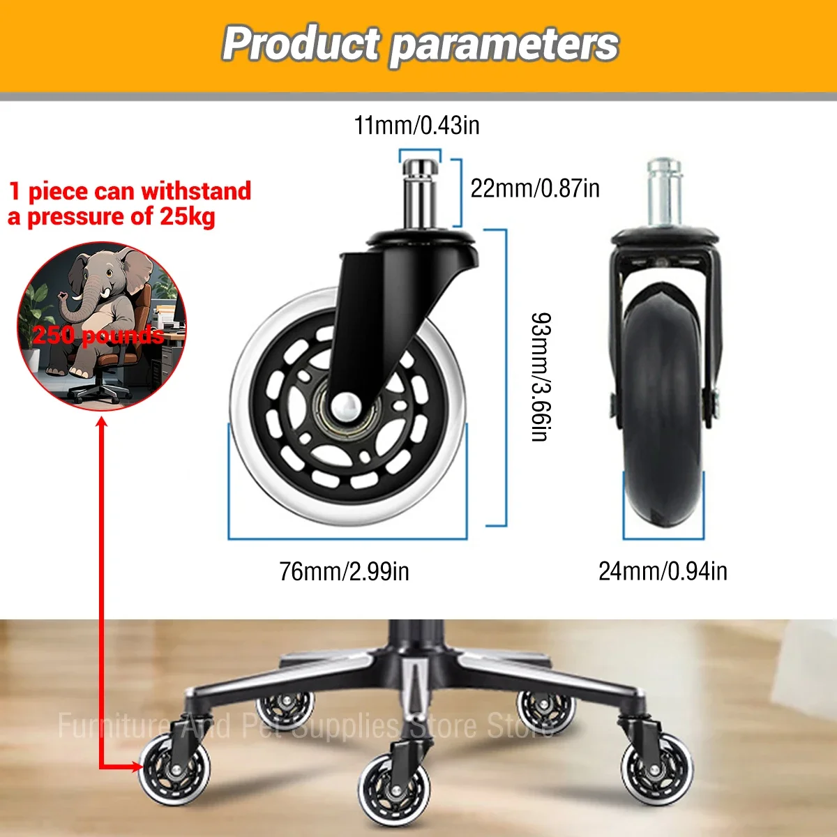 1-5PCS Universal Mute Caster 50KG Wheel 10mm 11mm Replacement Office Chair Swivel Rollers 360 Degree