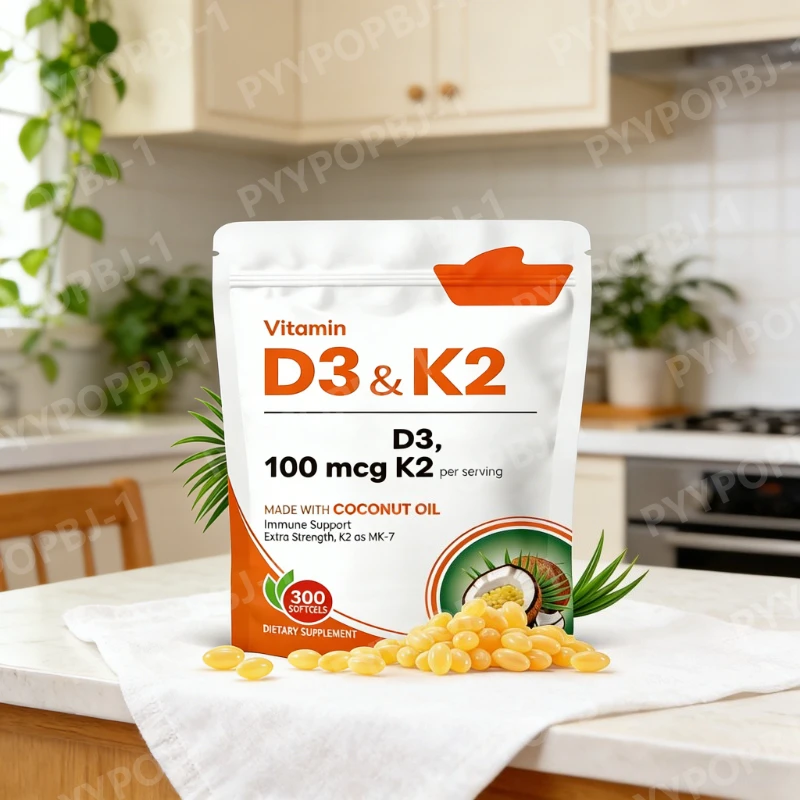 

Vitamin D3 K2 Softgels 2 in 1 Vitamin Supplement with Coconut Oil Supports Calcium Absorption and Bone Health Easy To Swallow