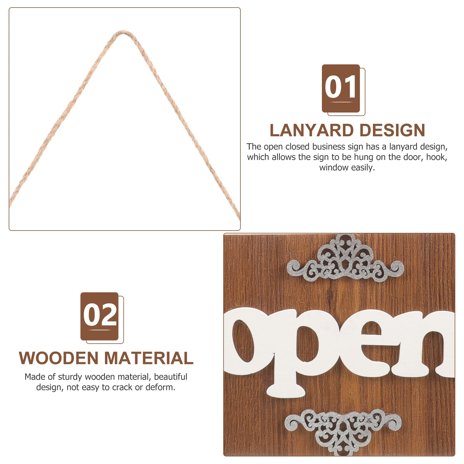 

Wooden Door Sign Open Closed Double Sided Hanging Decor Cafe Signage Vintage Wall nament Retro Style