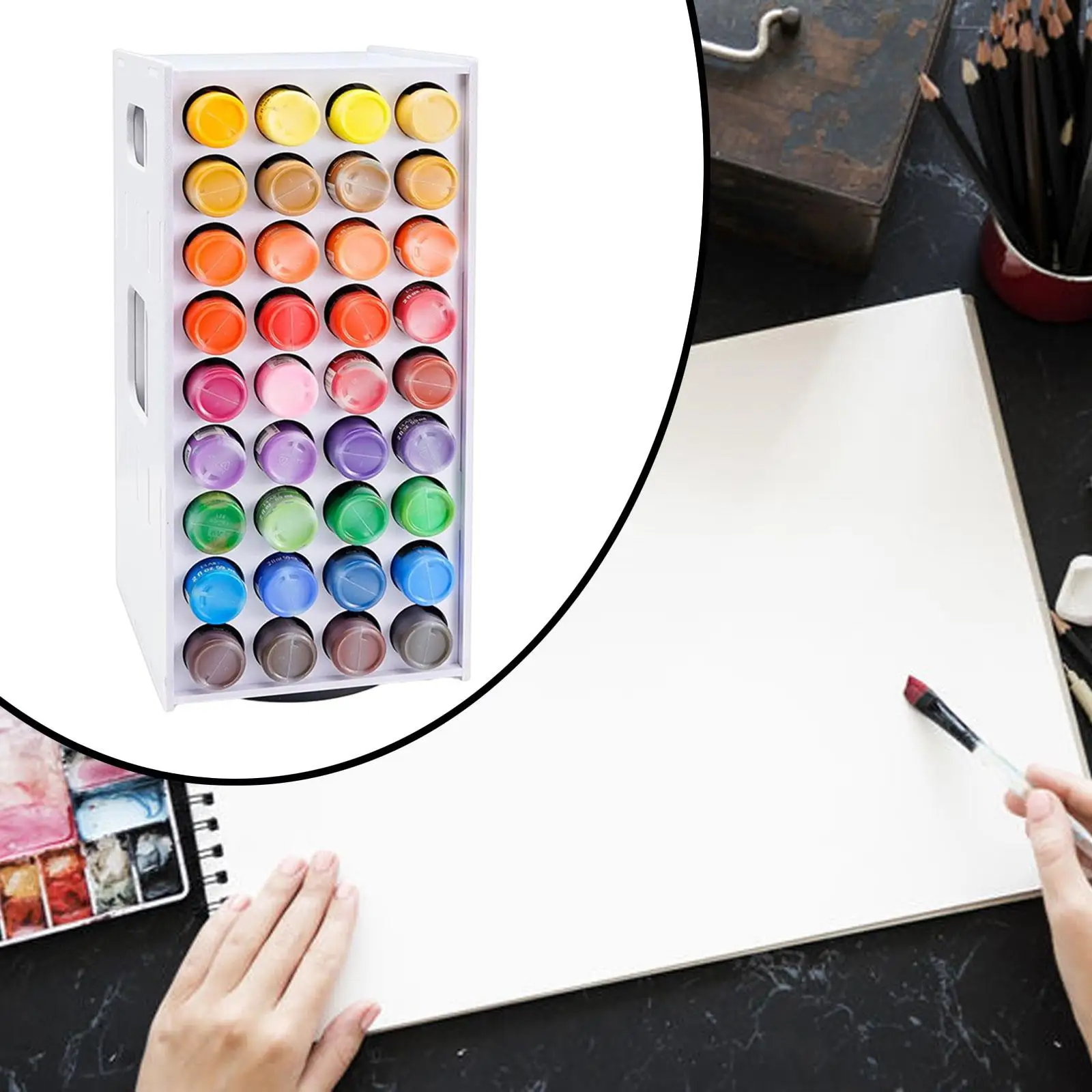 

Органайзер для хранения красок с 72 отверстиями, вращение на 360 градусов, настольная подставка для художника, товары для рукоделия, многослойный, простой, легкий