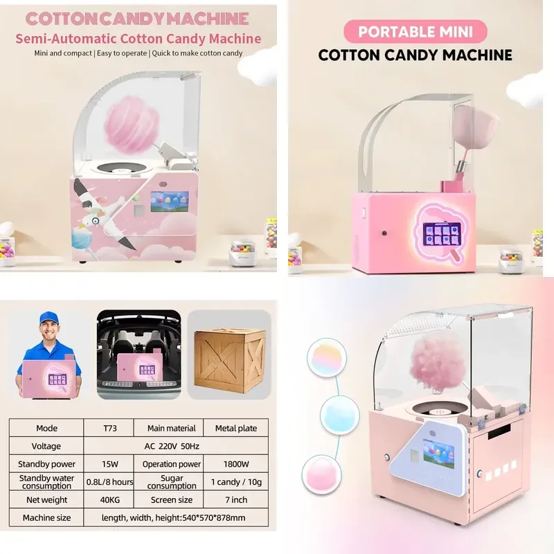 

SFW Certificate New Stainless Steel Lightweight Mini Cotton Candy Vending Machine 1L Capacity Easy to Operate Making