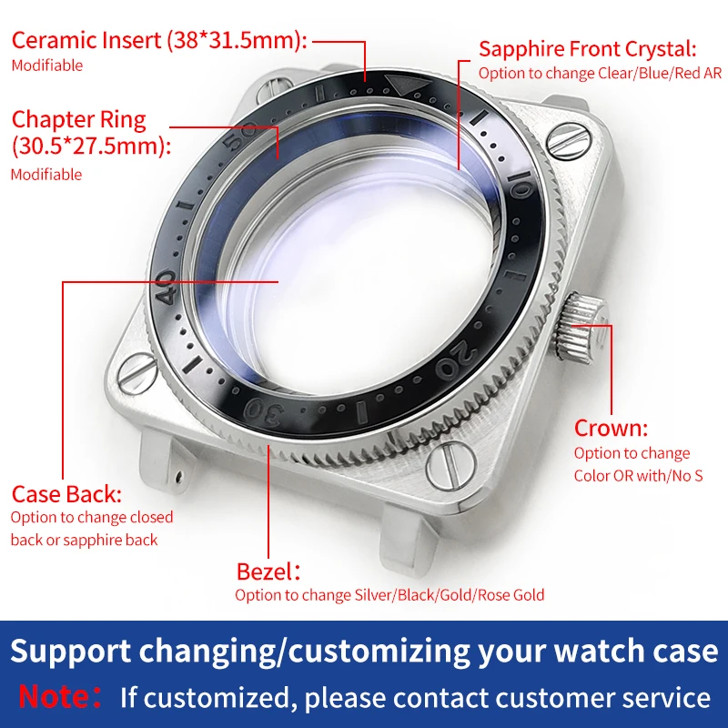 الفضة مربع SKX ساعة حالة الفولاذ المقاوم للصدأ لامعة/نحى تاج الياقوت الزجاج وزارة الدفاع NH35 NH36 4R36 حركة الساعات حالات أجزاء