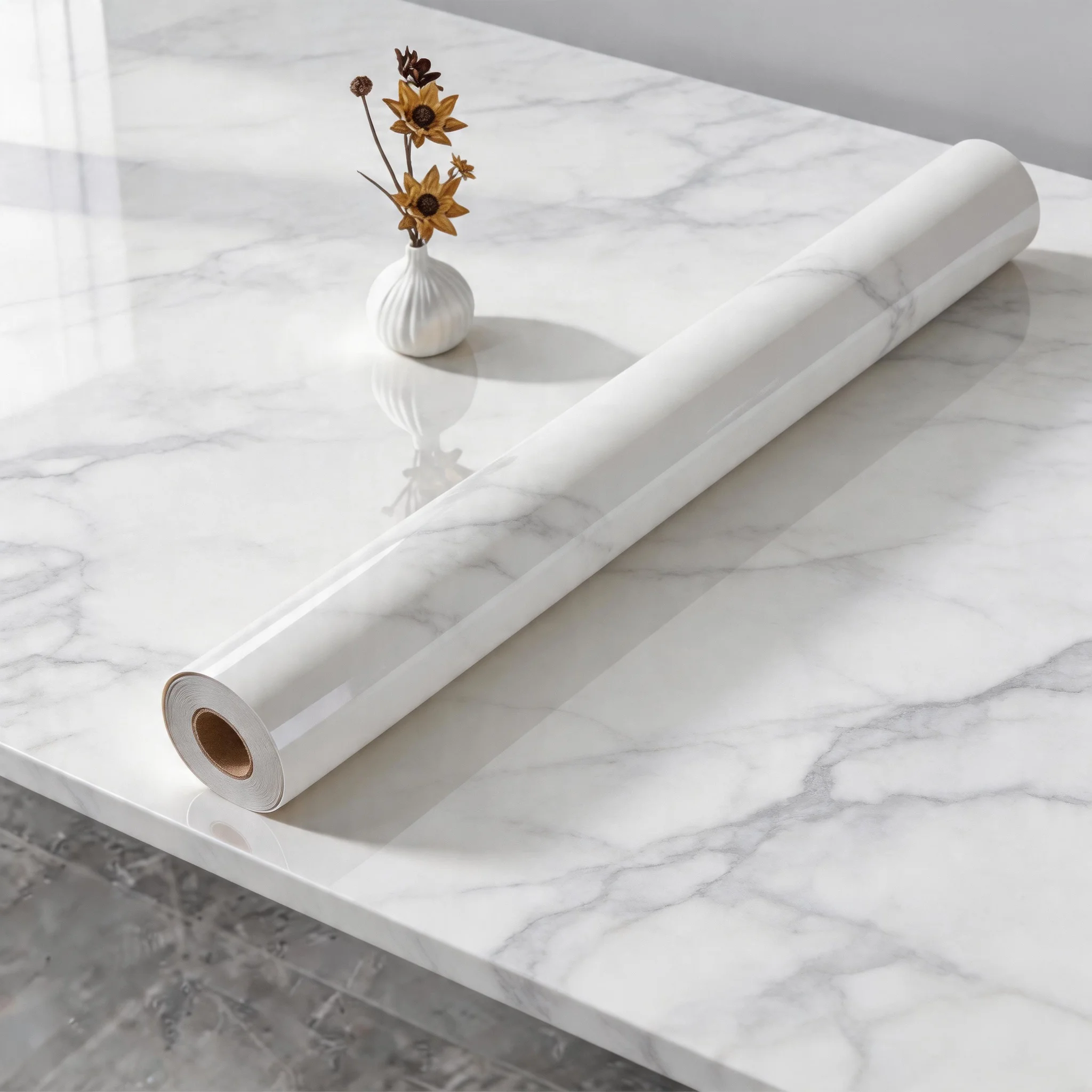 40CM/55CM Width Roll Material Marble Self-adhesive Wallpaper Floor Sticker Background Wall Decoration Bedroom Kitchen Waterproof