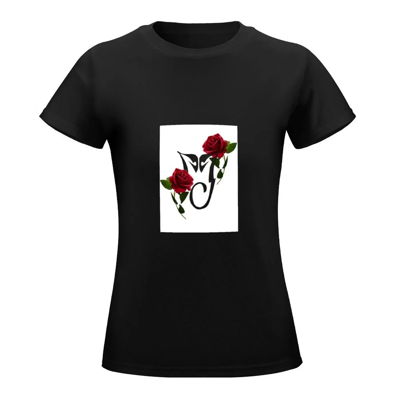 DOUBLE ROSE MJ LOGO - IDEAL FOR BLACK CLOTHING T-Shirt customizeds summer top hippie clothes cute t-shirts for Women