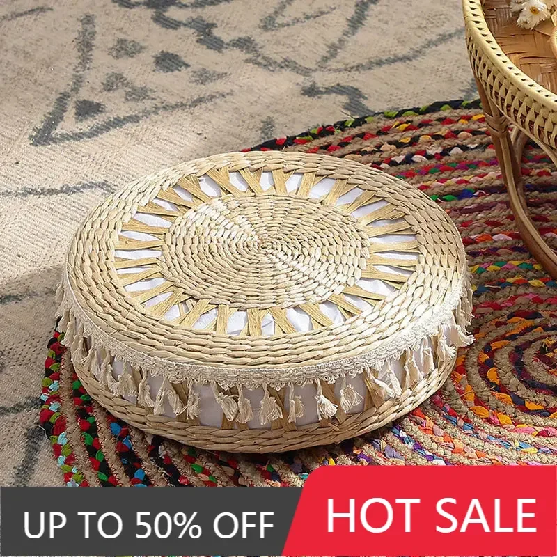 Small Mobile Stool Weave Beach Living Room Round Footrest Hallway Luxury Ottomans Bedroom Taboret Nordic Coffee Table Art