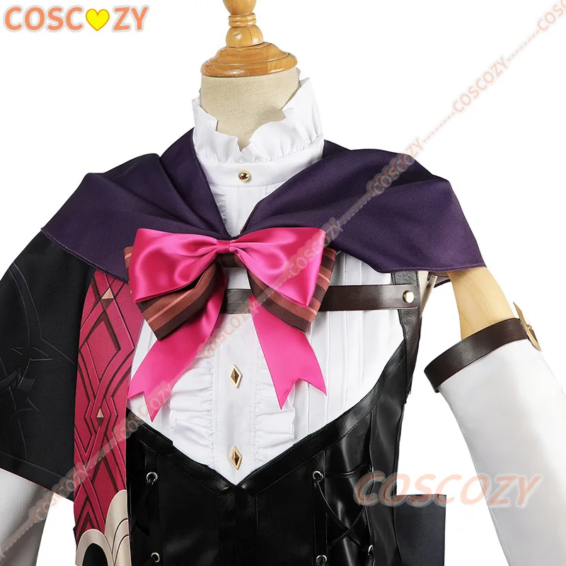 Costume de Cosplay Anime Genshin Impact Lyney, Chapeau Fontaine, Magicien, Uniforme en Cuir, Robe, Cheveux Courts, Jupe, Tenue d'Halloween