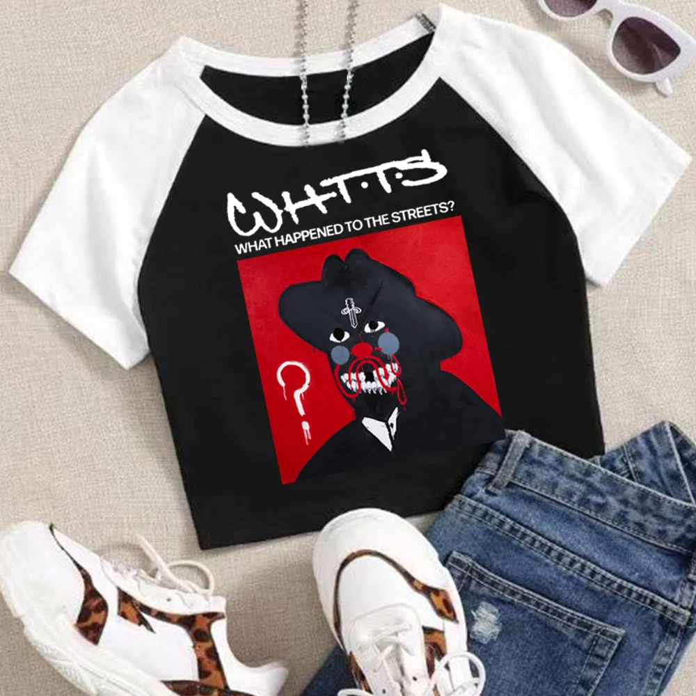 21 وحشية ما حدث إلى الشوارع المحاصيل قمم تي شيرت الفتيات أزياء المرأة س الرقبة قصيرة الأكمام