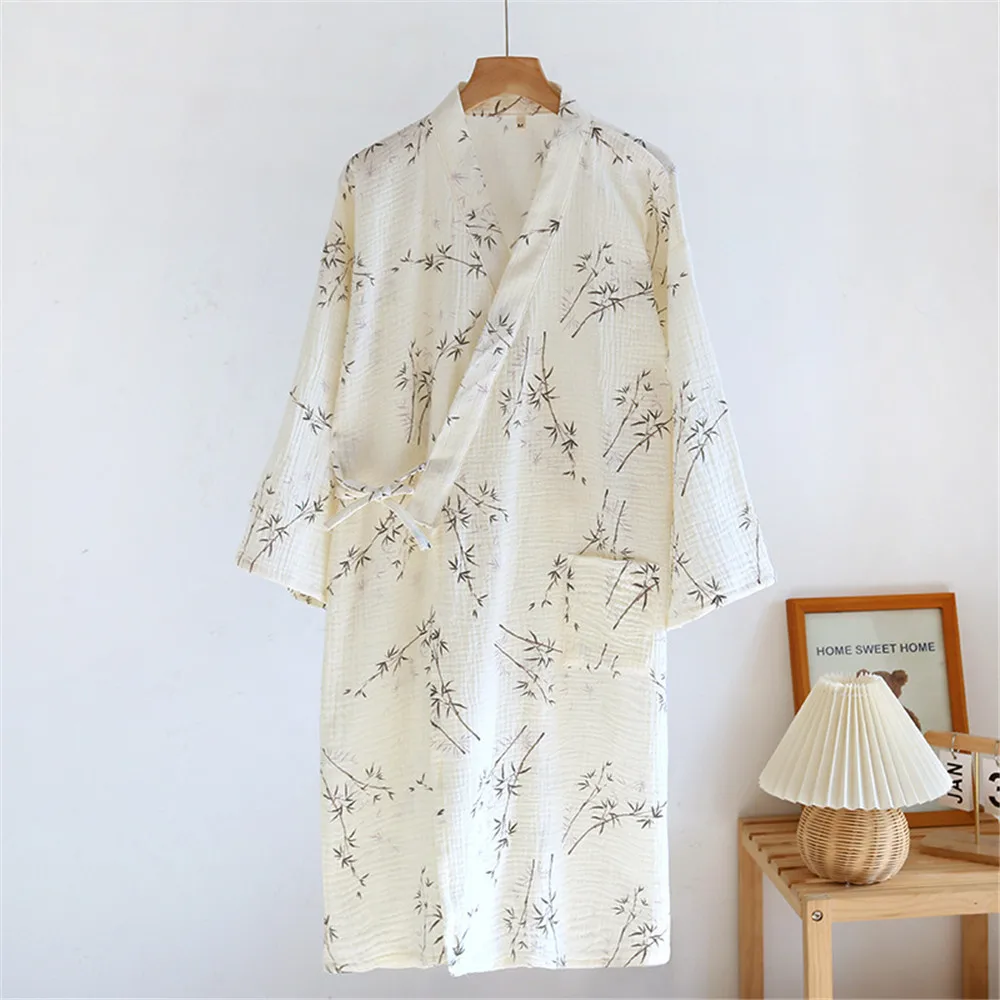 

Cotton Vintage Print Dressing Gowns For Women Casual Homewear Robe Loose Autumn Bathrobe Female Sleepwear