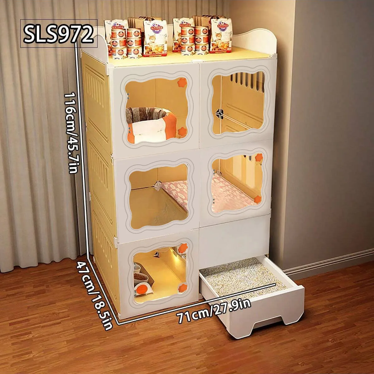 

Cat Cage with Integrated Litter Box, Cat Toilet, Cat Villa, Cat Nest, Cat House, Indoor Cat Home, Space-Saving Cat Cabinet