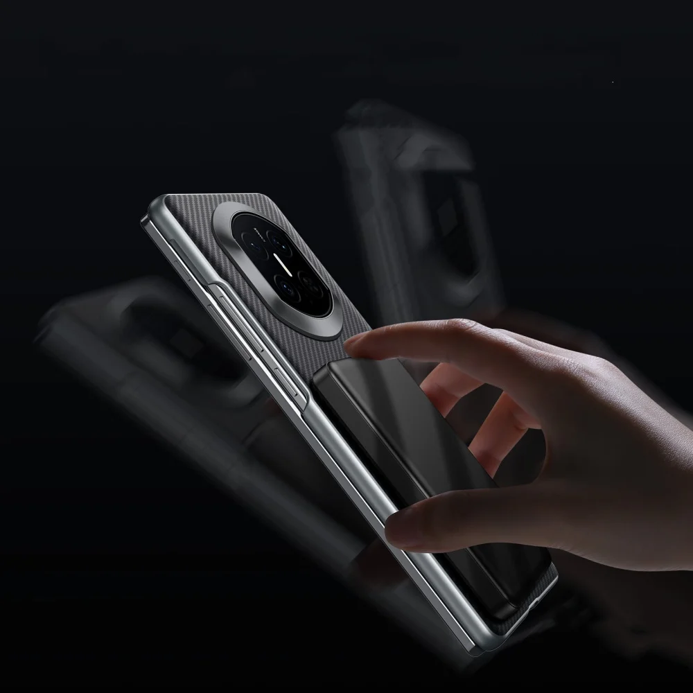 

Тонкий кожаный чехол с рисунком из арамидного волокна для беспроводной зарядки для Huawei Mate X7, защитный чехол на петлях