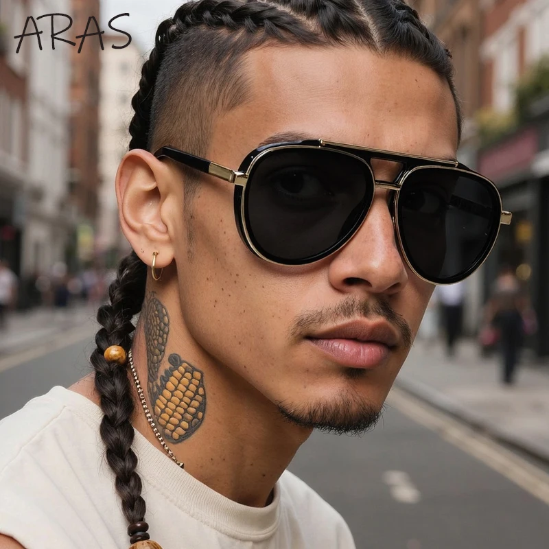 

Polarized Steampunk Oval Sunglasses Men Big Frame 2025 Vintage Punk Pilot Sun Glasses Double Beam Eyewear Driving UV400 Shades