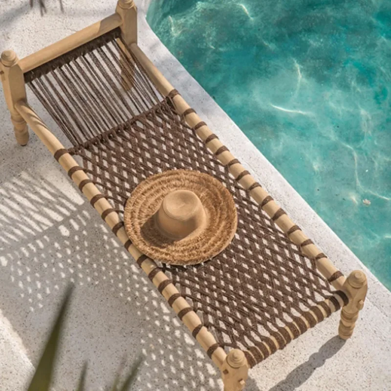 Outdoor bed solid wood, seaside teak beach chair