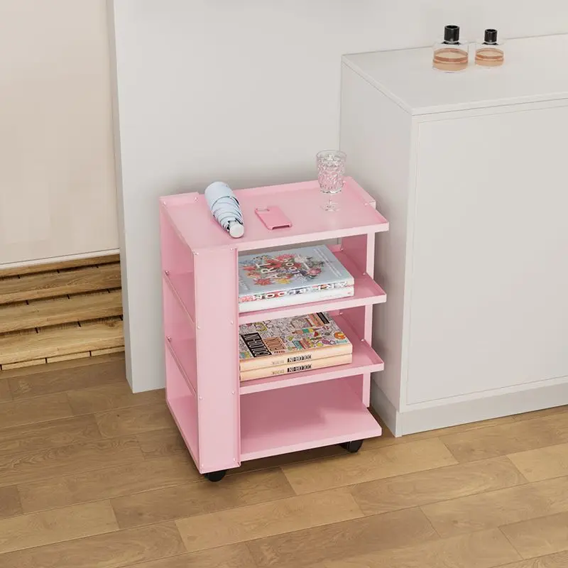 hh-Cute Rolling Storage Shelf, 4-Tier Narrow Mobile Organizer Cart with Wheels, Slim Open Shelving Unit for Home Decor^