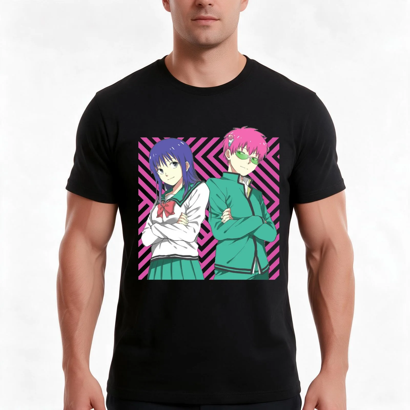 Saiki K T-Shirt, Summer Casual Cotton Tee, Oversized Streetwear Tops, Vintage Graphic Print, Loose Fit Short Sleeve, 100% Cotton
