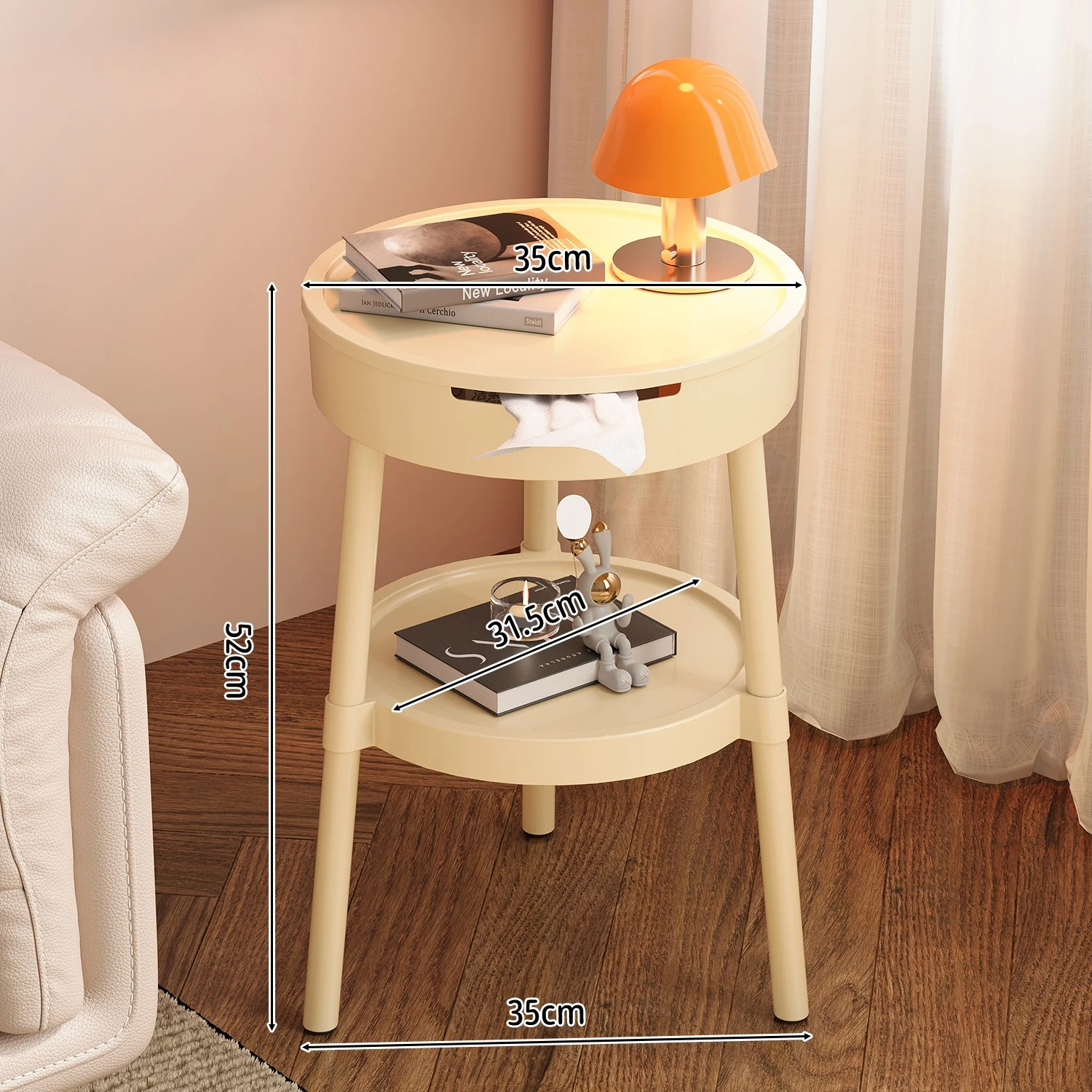 Sofa Side Coffee Shop Creative Cream Style Coffee Table Movable Living Room Bedside Table with Storage Tea Table Decoration