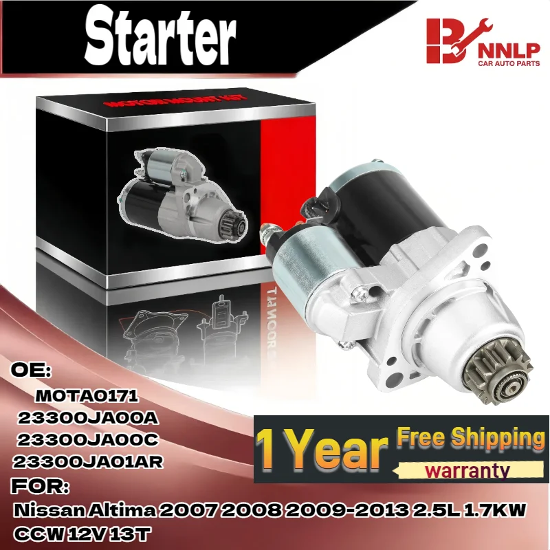 

New Starter Motor for Nissan Altima 2007 2008 2009-2013 2.5L 1.7KW CCW 12V 13T M0TA0171, 23300JA00A, 23300JA00C, 23300JA01AR