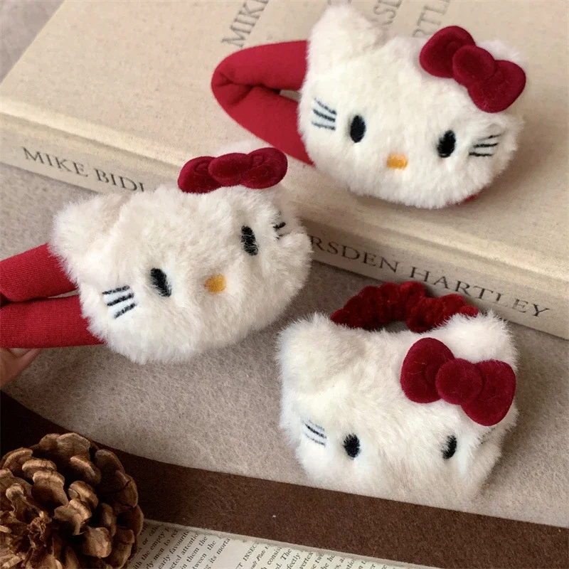 

Autumn cute red bow tie cat bb clip Korean fashion hairpin sweet girl side plush clip jewelry women's hair accessories