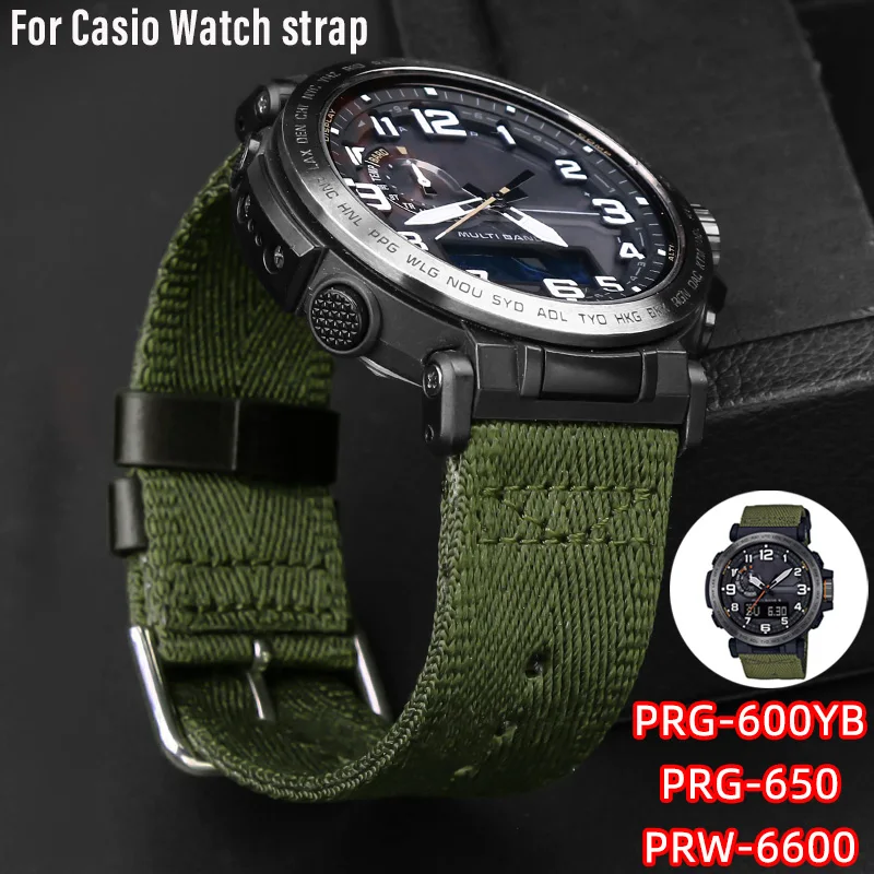 Nylon Strap for Casio PRG-600YB PRG-650 PRW-6600 GA2000 Waterproof watch Band man\'s Bracelet Nylon Watch Band longer Strap 24mm