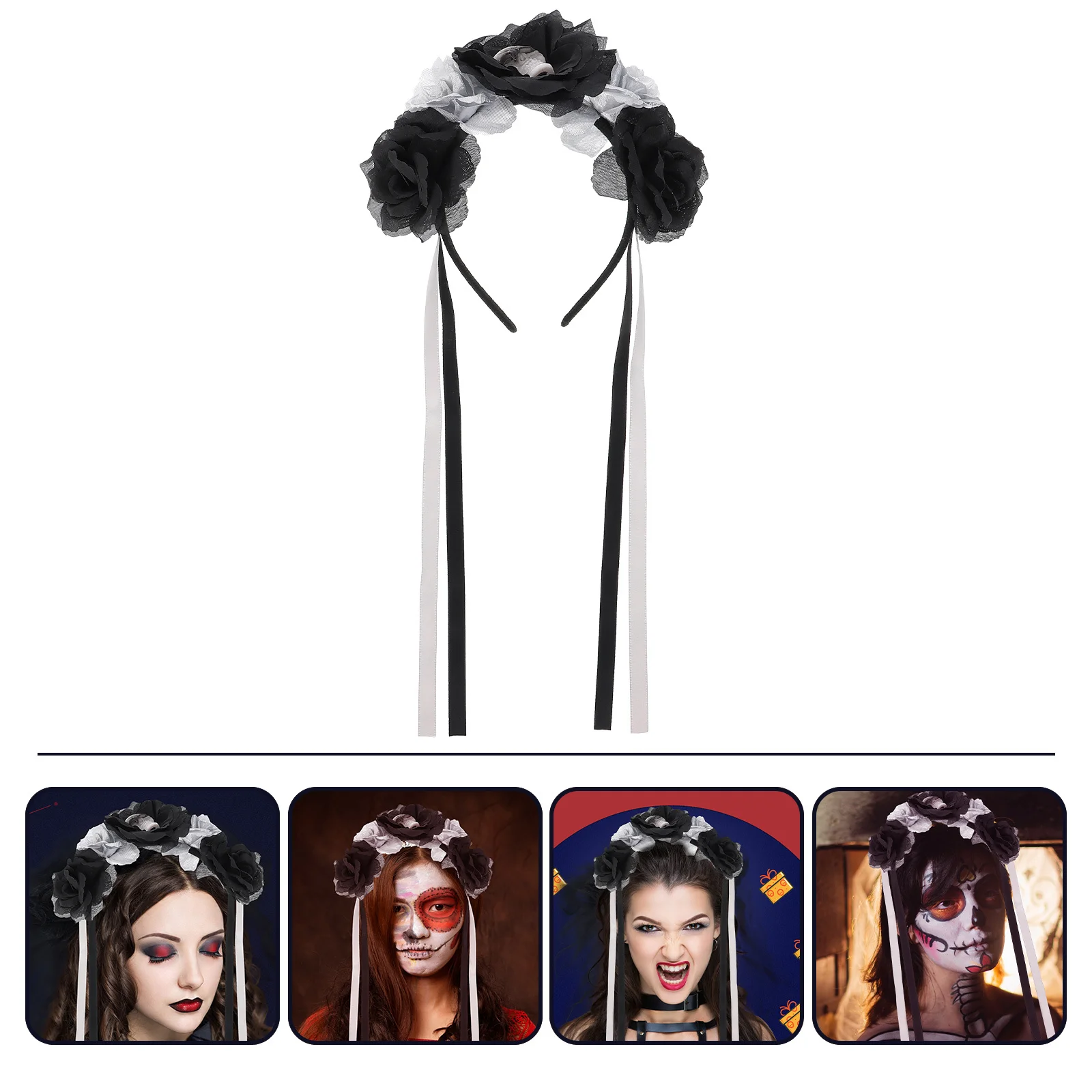 

Headband Halloween Hair Hoop Headdress Flower Day of The Dead Accessories Carnival Headpieces for Women Silver