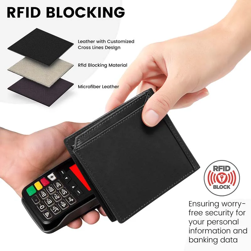 Pomelo Best Genuine Leather Thin Bifold Wallet Credit Card Holder for Men with Coin Pocket Minimalist Wallet suitable for travel