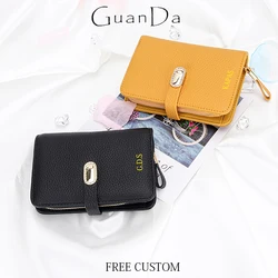 Genuine Leather Wallet For Woman Luxury Design Fashion Cowhide Card Holder Custom Name Short Coin Purse Business Card Wallet