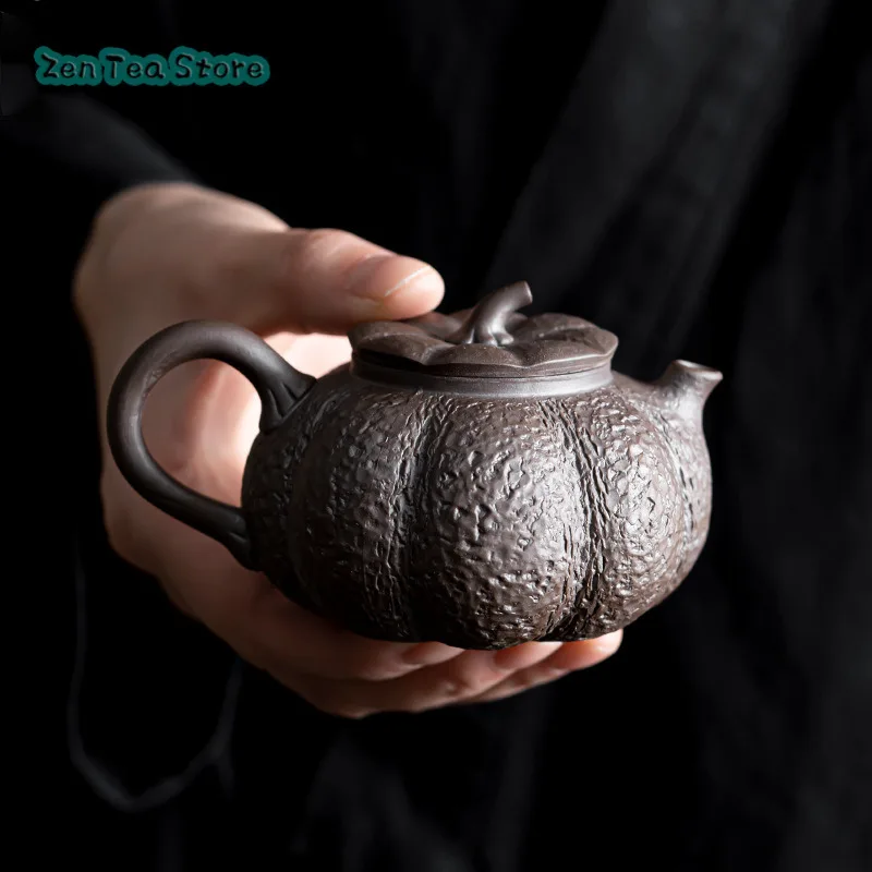 Handmade Rough Pottery Teapot Retro Pumpkin Pot Old Rock Clay Imitation Wood Fired Small Pot Household Ceramic Teapot