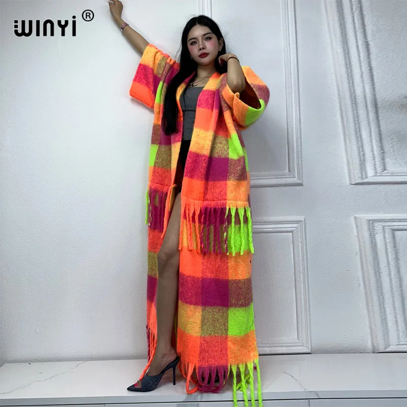 WINYI new print Winter Women tassel Everyday personality Cardigan coat Loose dress robe longue Thick Warm Middle East Kaftan