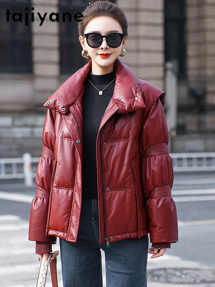 TAJIYANE 100% Rindsleder Gans Unten Mantel Stehkragen Kurze Echt Leder Puffer Jacke Frauen Winter Outer Frau Kleidung 2025