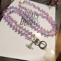 Drop Crystal Oblique Phone Lanyard Chain Chain Long Clip Phone Case Phone Charm Fashion Small Fresh Flash Pendant