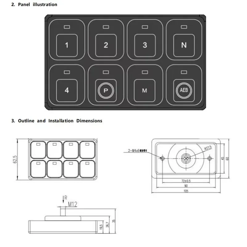 MAF DL-KB08Q Control Panel Silicone Keypads 9-36V CAN Bus 8 Button Switch Panel 2 X 4 Button Canbus Keypad