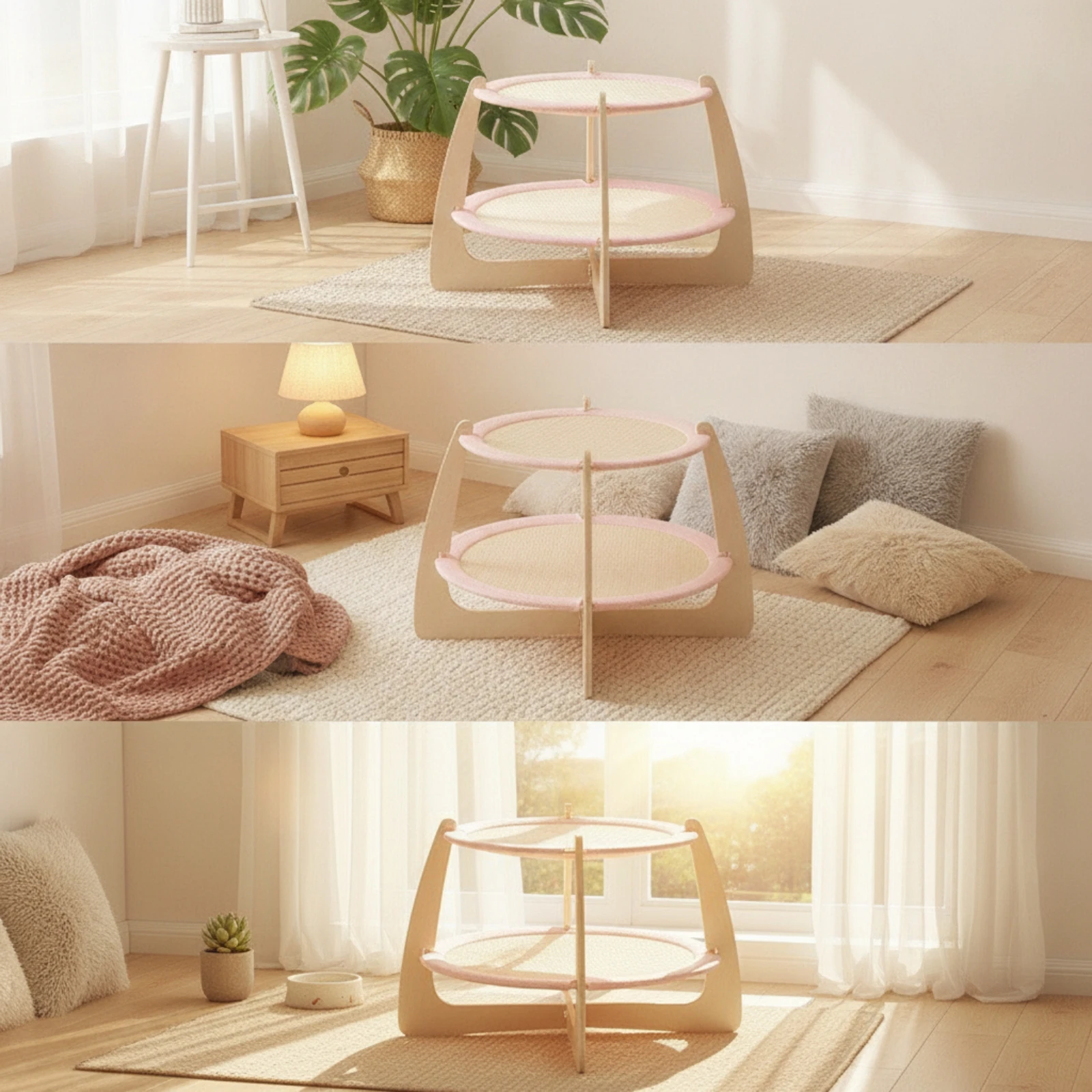 Lit pour chat avec cadre en bois, lit pour chat réversible, meubles pour chat, lit surélevé en peluche pour plusieurs chats, coin pour animaux de compagnie, salon