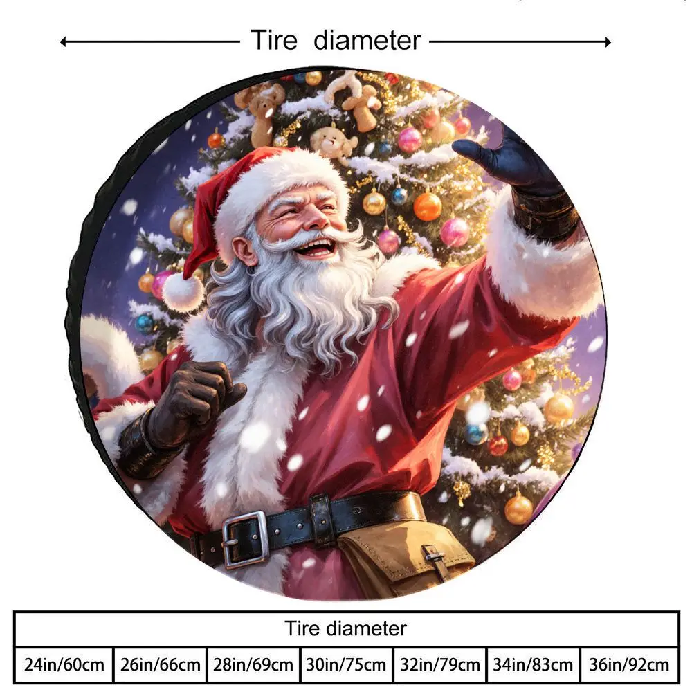 Christmas Santa Claus Theme Tire Cover With Santa Print - Fit For Most, Durable Polyester Car Wheel Protector For Holiday Decora