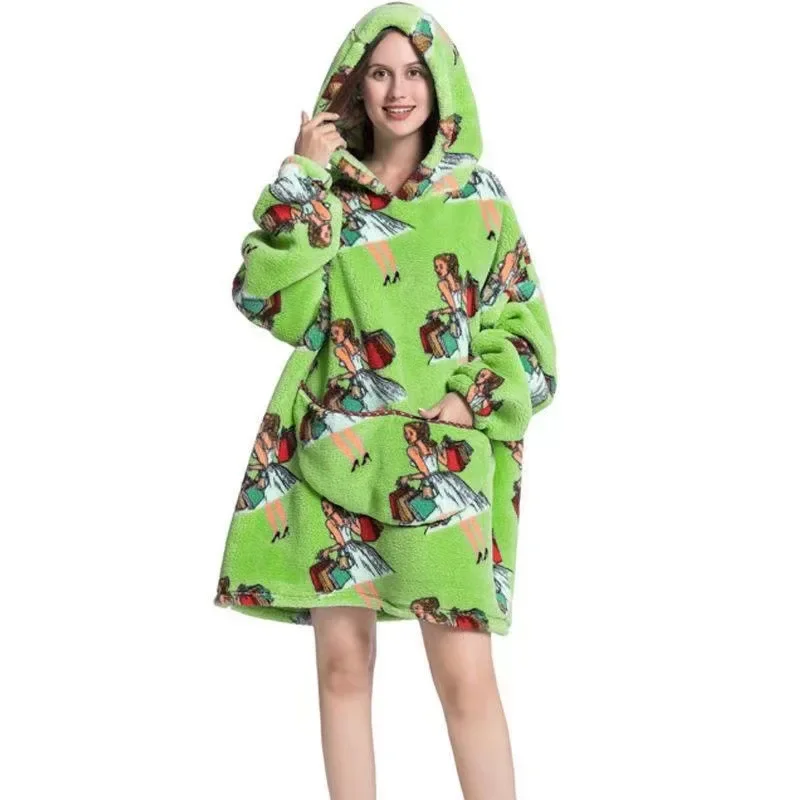 180cm Super Long Flannel Blanket Pyjamas with Sleeves Winter Hoodies Sweatshirt Women Men Pullover Fleece Giant Oversized Outdoo
