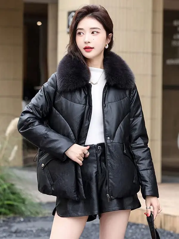 Haining echt leer ort Jaet damesbontjas Warm woon-werkverkeer Sle Long Sve Ritssluiting Zijkets