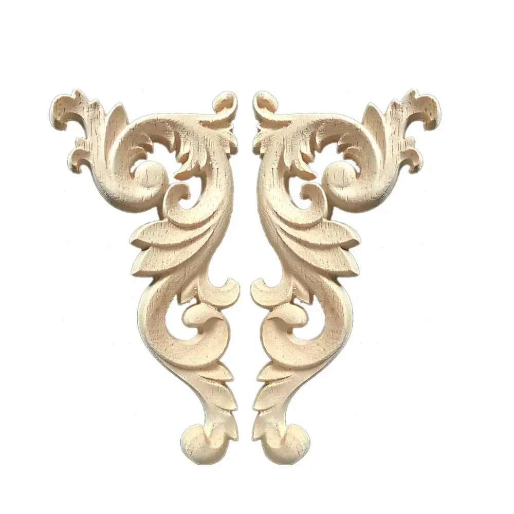 2PCS Real Wood Corner Flower Carved Pieces of Furniture Decoration Accessories Home Decor Miniature Miniaturas Ornaments