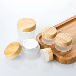 10g Wood Grain Lid 30g Glass Cream Bottle Cosmetic Jar 50g Scrub Sub-bottling Portable Travel Packaging Container