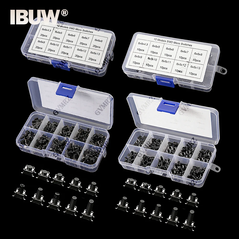 10Values/box 6*6 Tact Switch Tactile Push Button Switch Kit Height: 4.3 5~13MM DIP 4P micro switch 6x6 Key switch For Arduin