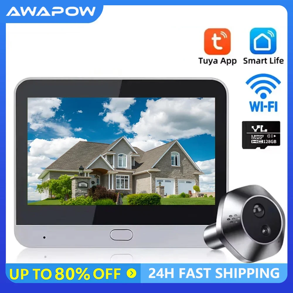

Awapow Smart Life Tuya 1080P Wi-Fi дверной звонок глазок камера 5000 мАч аккумулятор PIR детектор движения домашний цифровой просмотрщик
