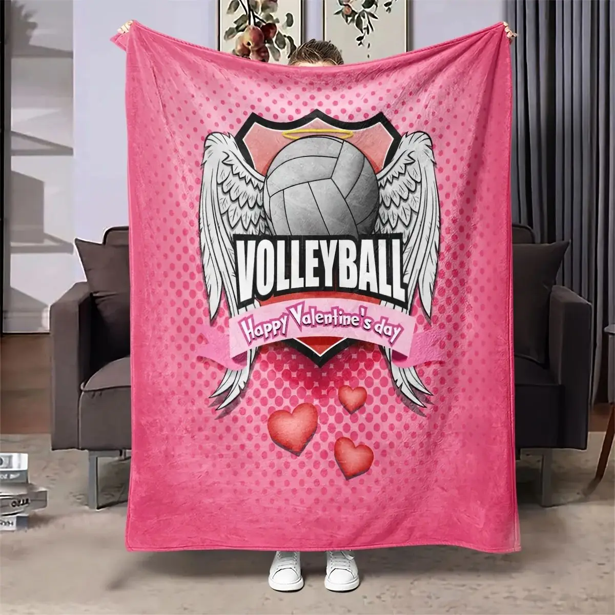 Pink Valentine's Day Volleyball Mat - A Comfortable Gift for Sports Enthusiasts, Made of Soft Plush Fabric with A Unique Design.